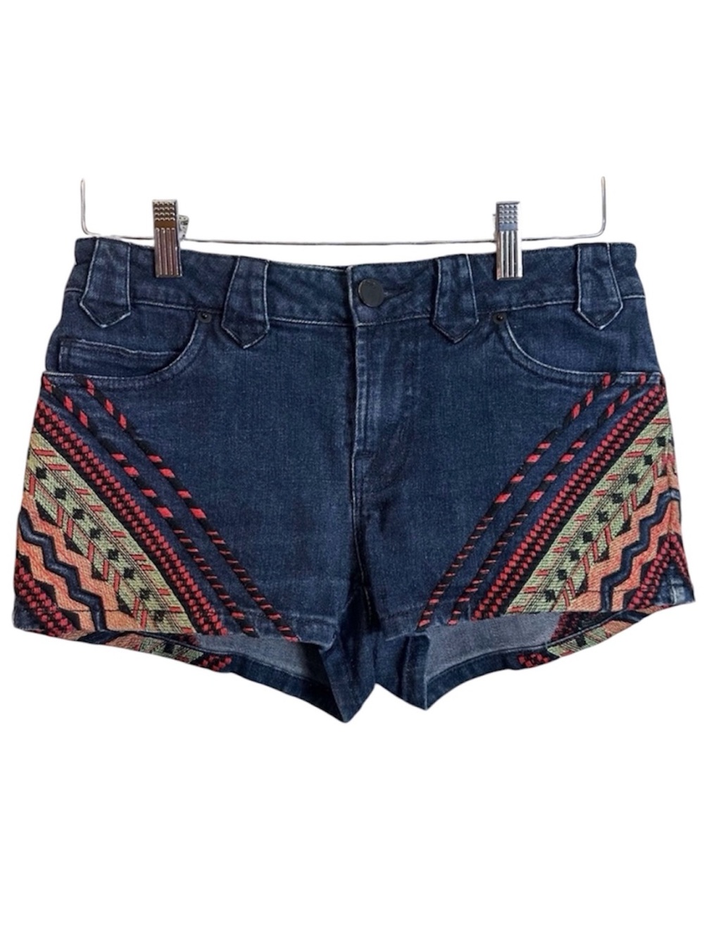 Urban Outfitters BDG Embroidered Boho Dark Blue Denim Shorts